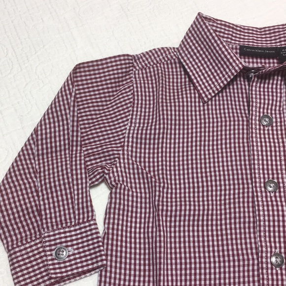 12m (4/$20) Maroon Check Shirt by Calvin Klein - Picture 4 of 15